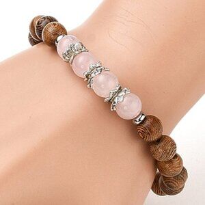 NWOT Natural Rose Quartz Gemstones and wooden Beaded Stretch bracelet 2/$10